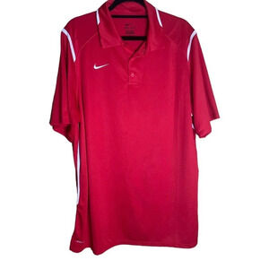 NIKE Men's Dri-Fit Short Sleeved Red Polo Shirt White Pinstripes SIze XL Swoosh